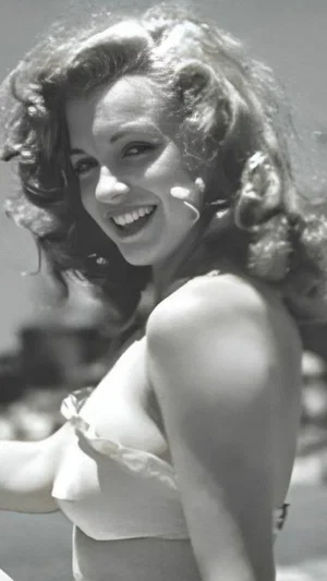 Woman with curly hair in a light-colored top, smiling outdoors.