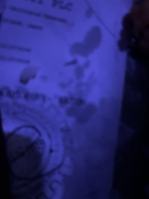 Blurred document with text and graphics under blue light.