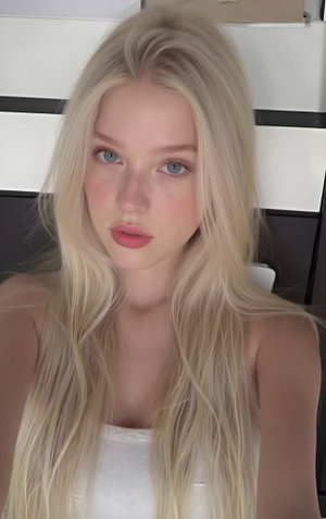 Blonde woman in white top, indoor setting, facing camera.